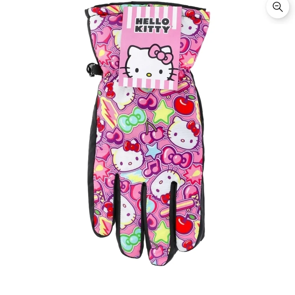 L/XL Girls Hello Kitty Ski Gloves Young Kids  Multicolor Pink Design Winter New